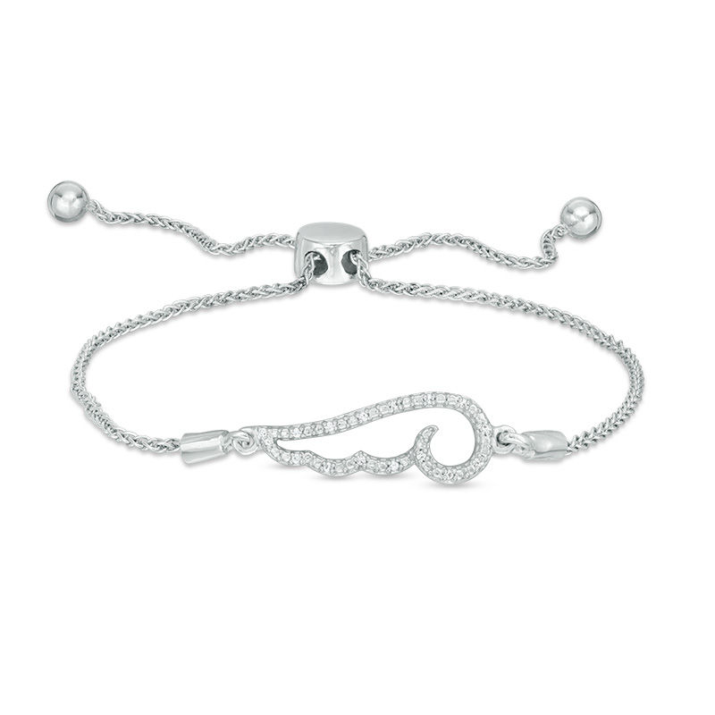 0.04 CT. T.W. Diamond Sideways Angel Wing Bolo Bracelet in Sterling Silver - 9.5"|Peoples Jewellers