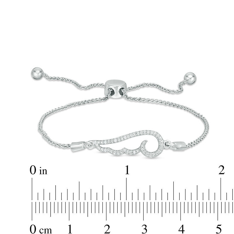 0.04 CT. T.W. Diamond Sideways Angel Wing Bolo Bracelet in Sterling Silver - 9.5"|Peoples Jewellers