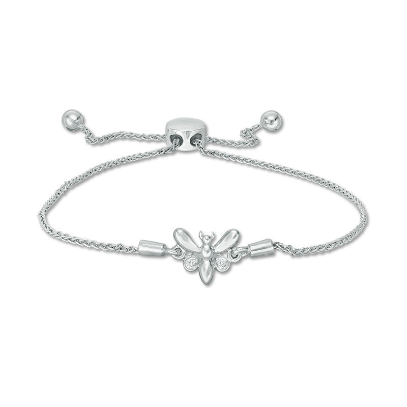 Diamond Accent Butterfly Bolo Bracelet in Sterling Silver - 9.5"|Peoples Jewellers