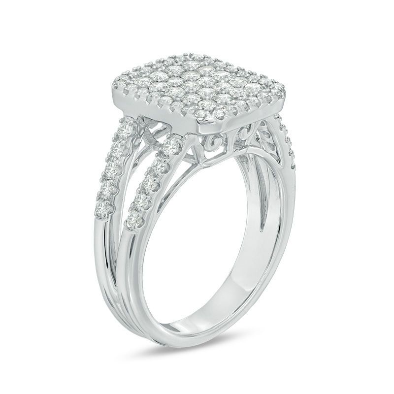 0.95 CT. T.W. Composite Diamond Octagon Frame Split Shank Ring 10K White Gold
