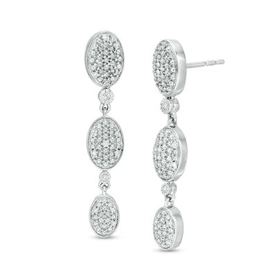 0.085 CT. T.W. Oval Composite Diamond Trio Drop Earrings in 10K White Gold