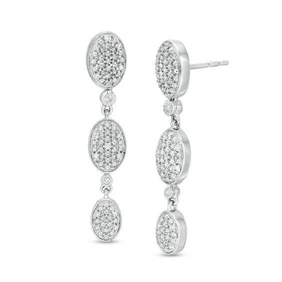 0.085 CT. T.W. Oval Composite Diamond Trio Drop Earrings in 10K White Gold