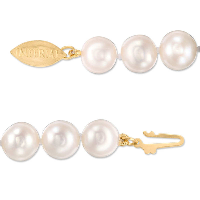 IMPERIAL® 7.0-8.0mm Cultured Freshwater Pearl Strand Bracelet with 14K Gold Fish-Hook Clasp - 7.5"