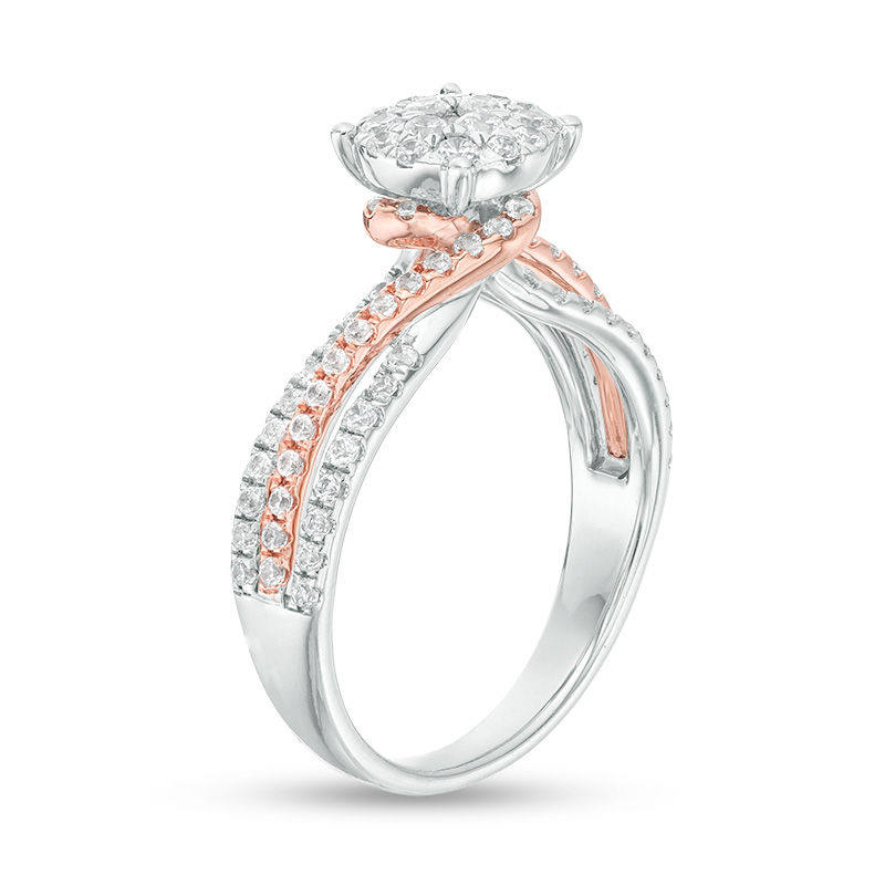 Main Image 2 of 0.75 CT. T.W. Composite Diamond Bypass Multi-Row Engagement Ring in 10K Two-Tone Gold