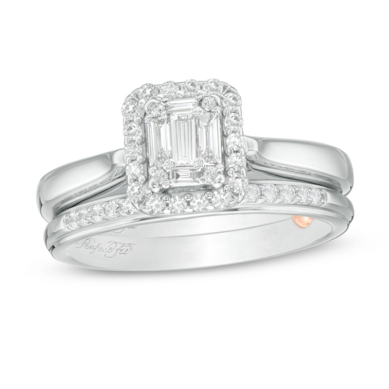 Perfect Fit 0.40 CT. T.W. Composite Diamond Frame Interlocking Bridal Set 10K Two-Tone Gold