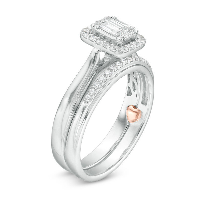 Main Image 3 of Perfect Fit 0.40 CT. T.W. Composite Diamond Frame Interlocking Bridal Set in 10K Two-Tone Gold