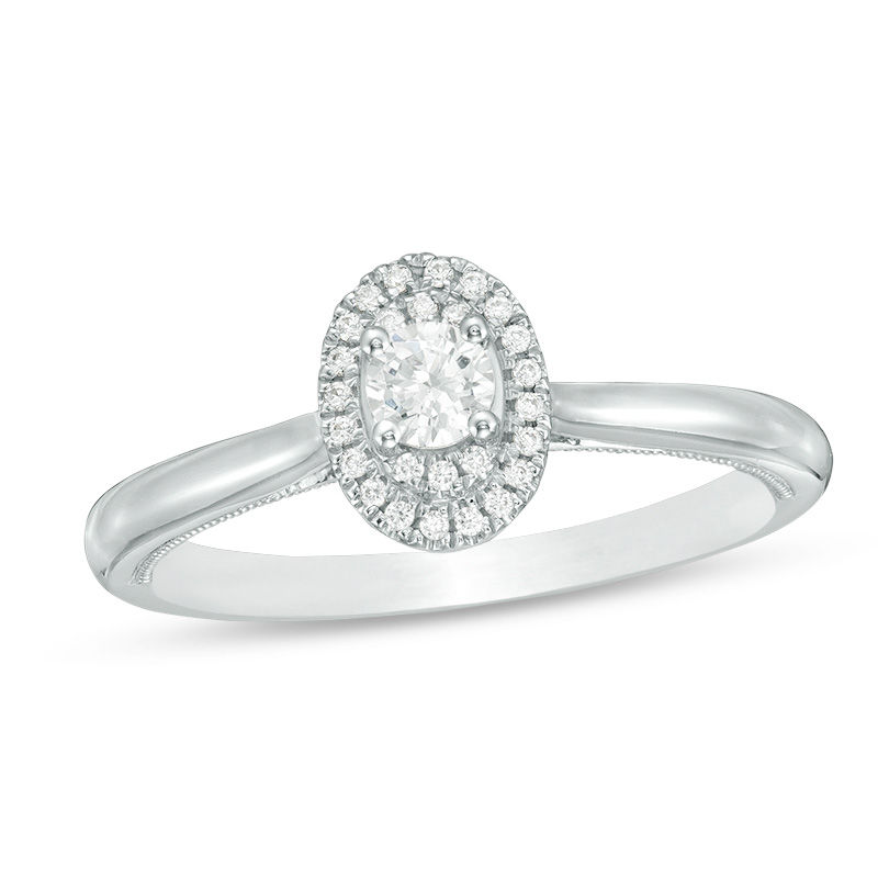 0.25 CT. T.W. Diamond Double Oval Frame Vintage-Style Engagement Ring in 10K White Gold