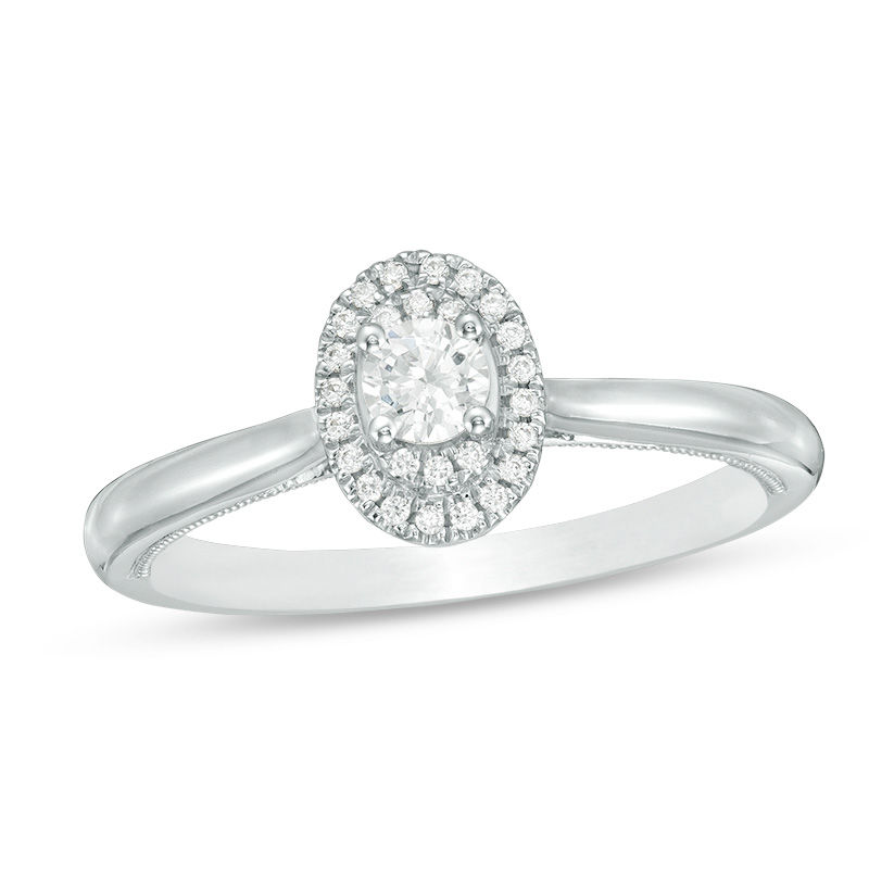 0.25 CT. T.W. Diamond Double Oval Frame Vintage-Style Engagement Ring in 10K Gold