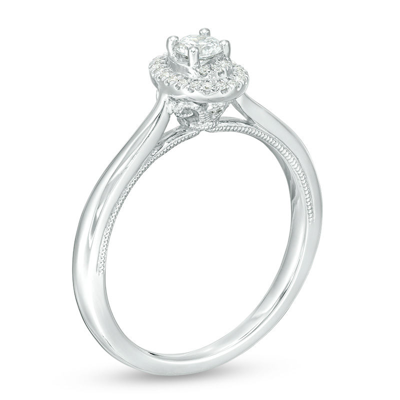 0.25 CT. T.W. Diamond Double Oval Frame Vintage-Style Engagement Ring in 10K White Gold