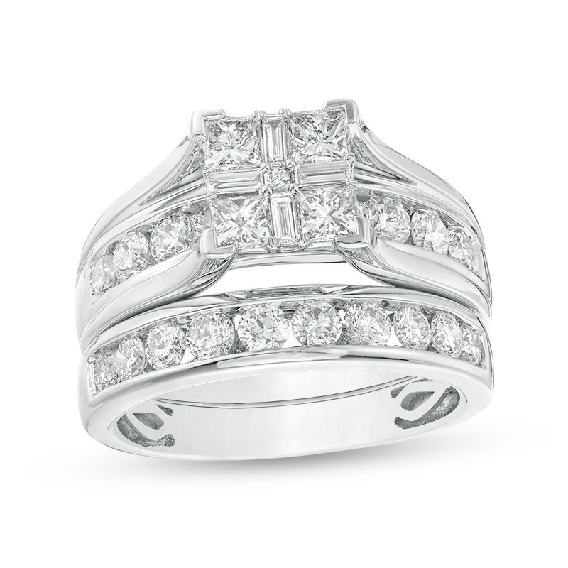 CT. T.W. Quad Princess-Cut Diamond Bridal Set in 14K White Gold|Peoples Jewellers