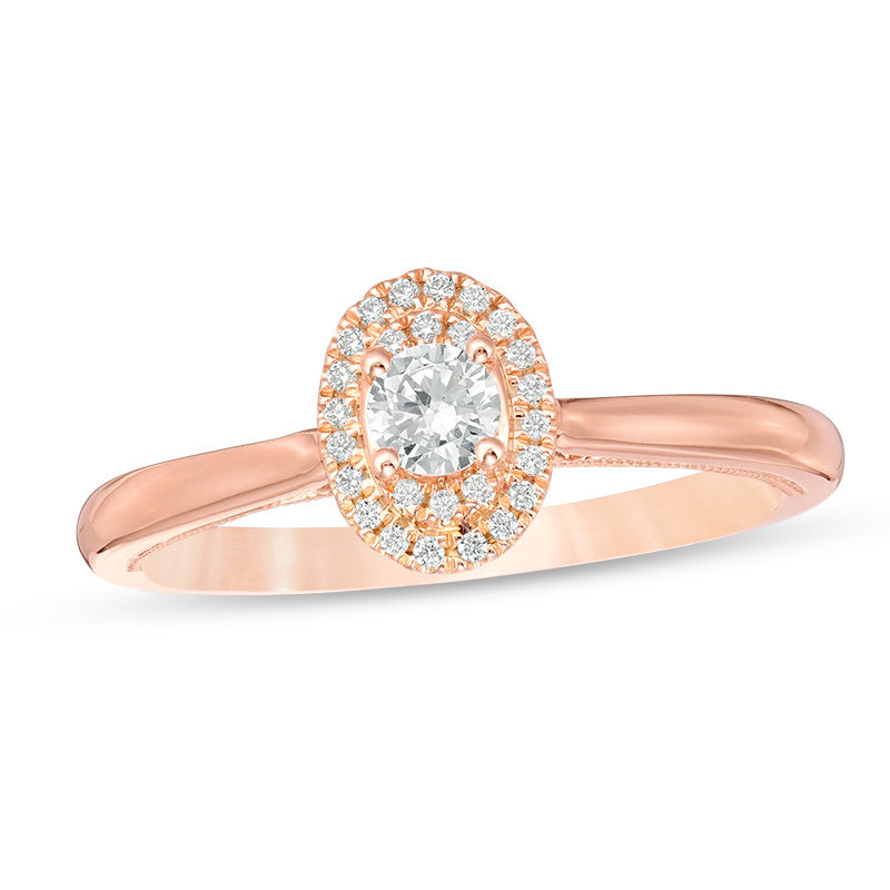 0.25 CT. T.W. Diamond Double Oval Frame Vintage-Style Engagement Ring in 10K Rose Gold