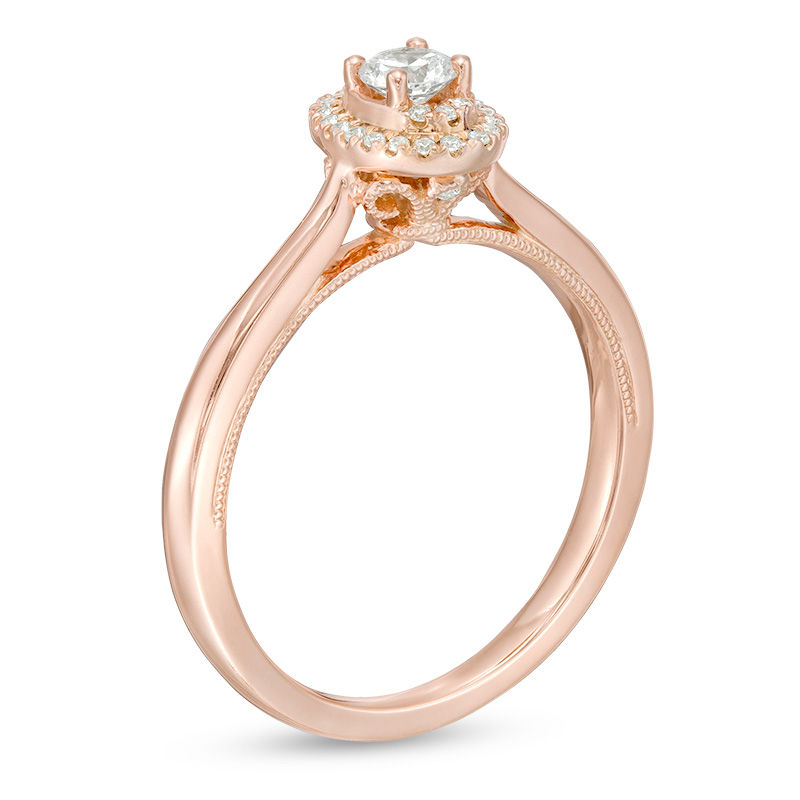 Main Image 3 of 0.25 CT. T.W. Diamond Double Oval Frame Vintage-Style Engagement Ring in 10K Rose Gold