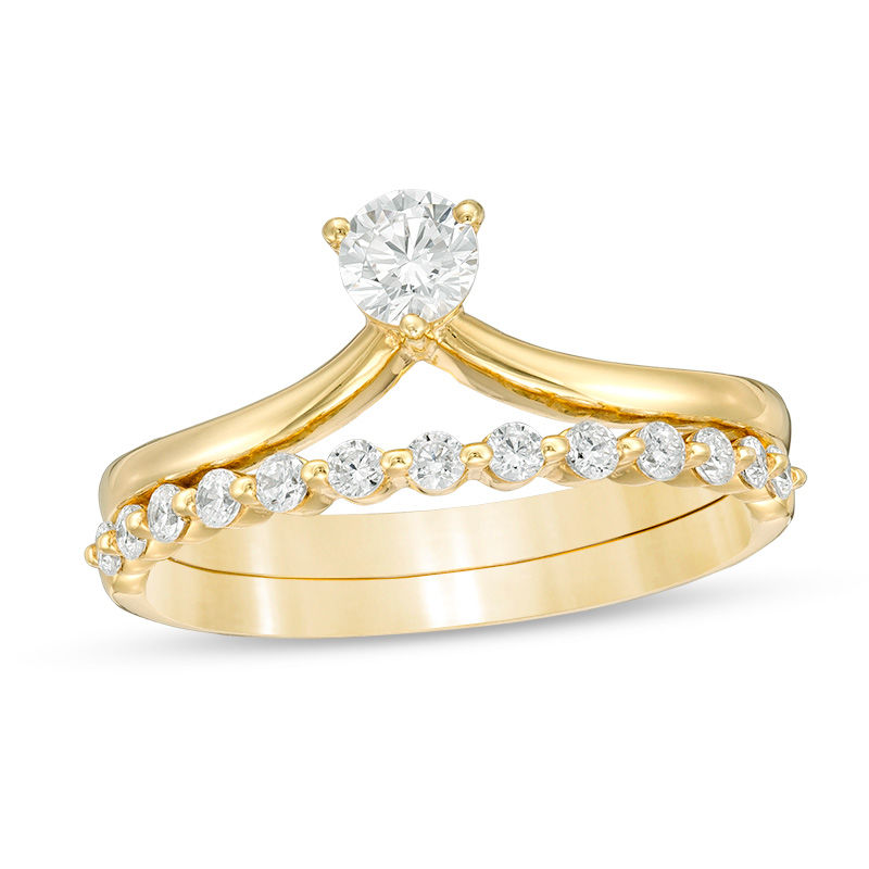 Main Image 1 of 0.50 CT. T.W. Diamond Chevron Bridal Set in 14K Gold