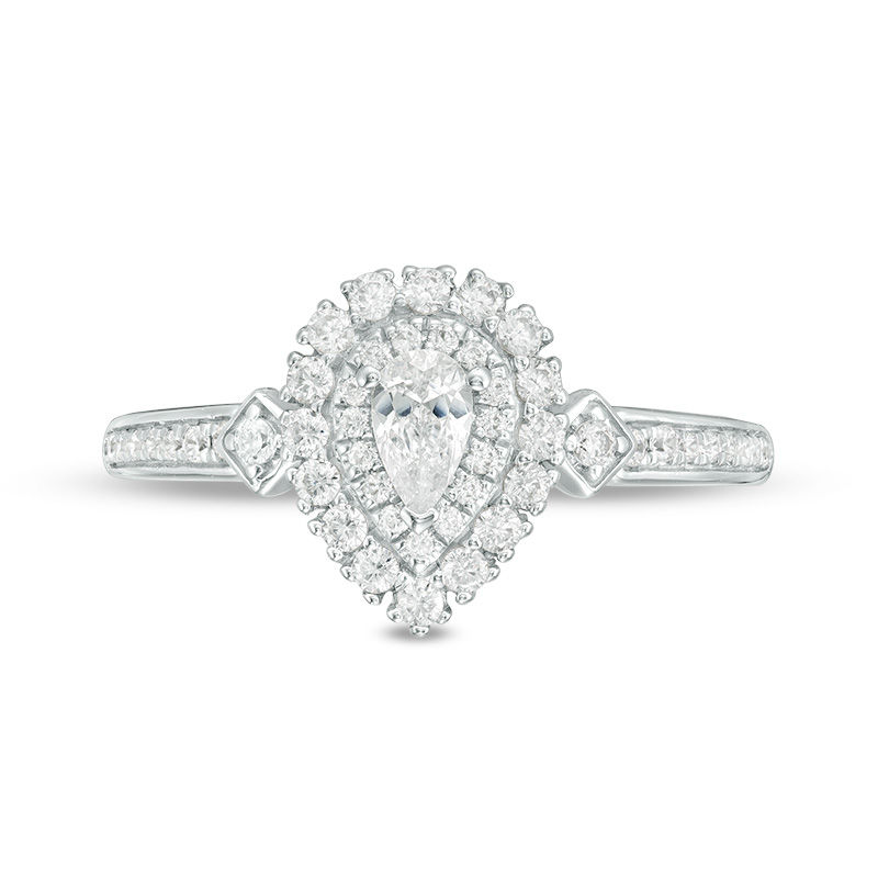 0.50 CT. T.W. Pear-Shaped Diamond Double Frame Engagement Ring in 14K White Gold - Size 7