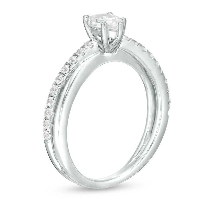 0.70 CT. T.W. Pear-Shaped Diamond Orbit Engagement Ring in 14K White Gold