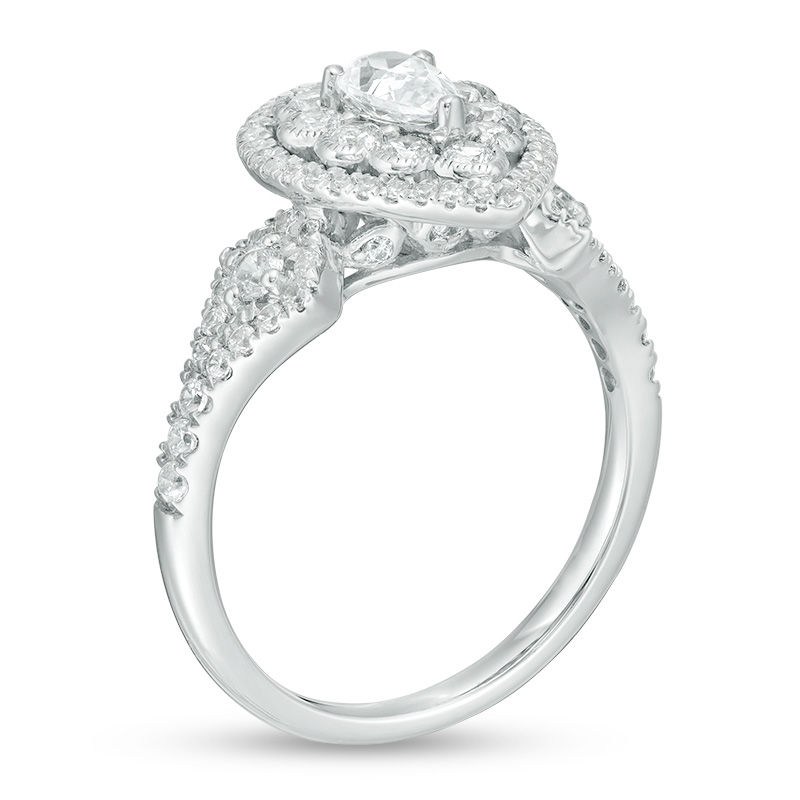 1.00 CT. T.W. Pear-Shaped Diamond Scallop Frame Vintage-Style Engagement Ring in 14K White Gold