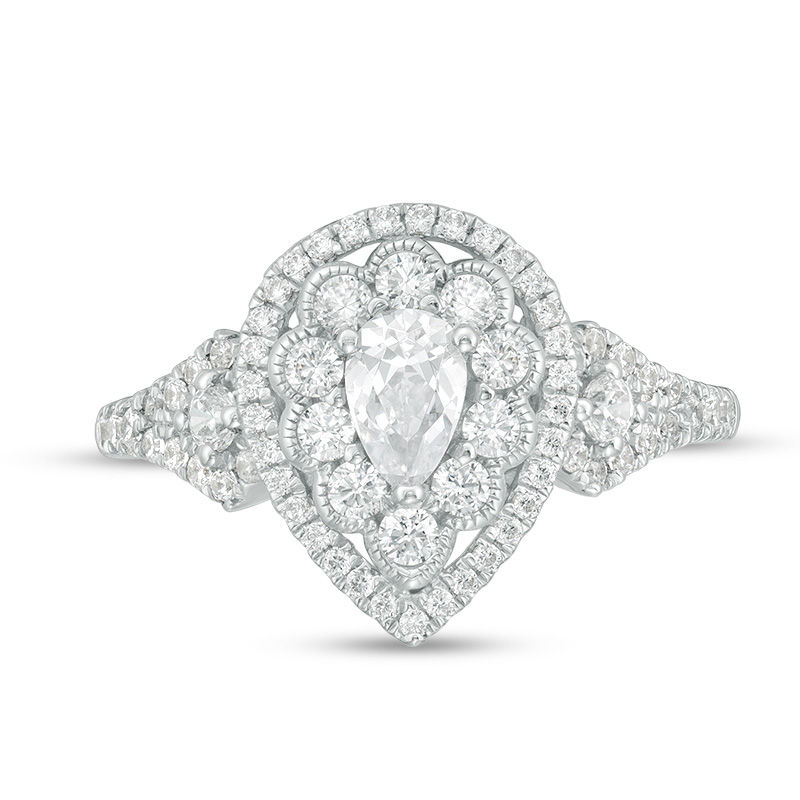 1.00 CT. T.W. Pear-Shaped Diamond Scallop Frame Vintage-Style Engagement Ring in 14K White Gold