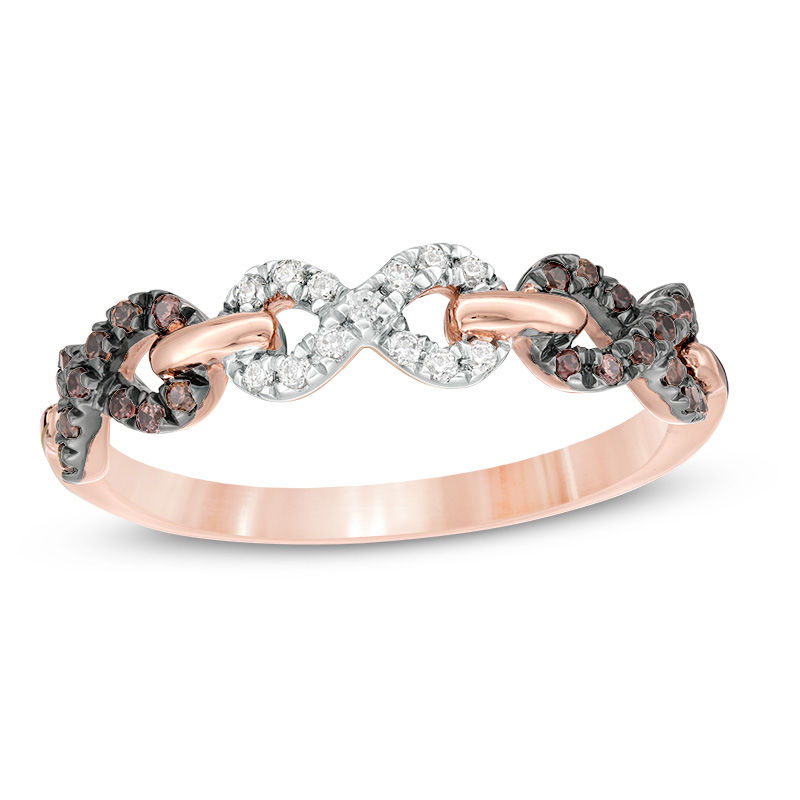 0.18 CT. T.W. Champagne and White Diamond Infinity Link Ring in 10K Rose Gold