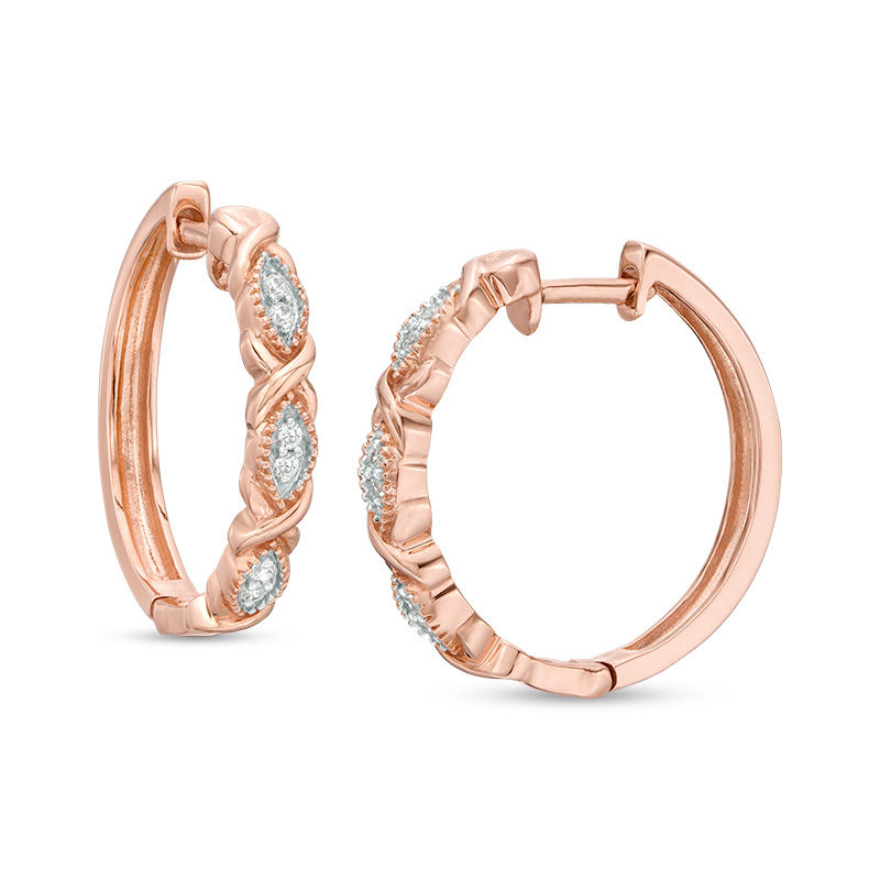 0.085 CT. T.W. Diamond Vintage-Style Marquise Twist Hoop Earrings in 10K Rose Gold|Peoples Jewellers