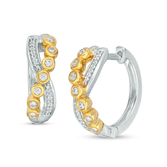 0.18 CT. T.W. Diamond Bezel-Set Crossover Hoop Earrings in 10K Two-Tone Gold