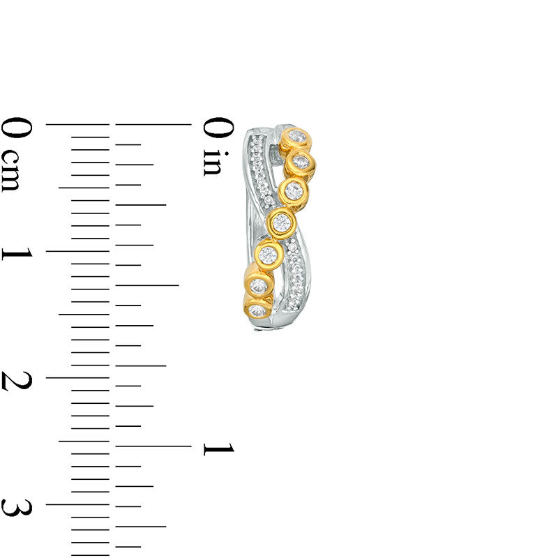Main Image 3 of 0.18 CT. T.W. Diamond Bezel-Set Crossover Hoop Earrings in 10K Two-Tone Gold