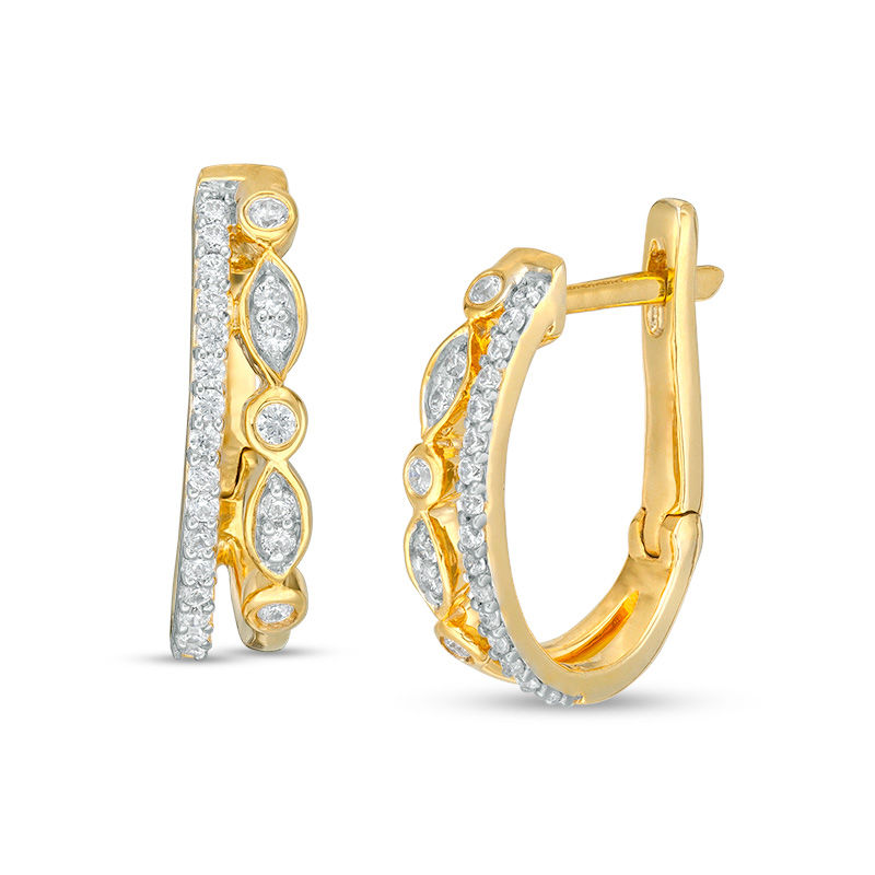 0.23 CT. T.W. Diamond Double Row Hoop Earrings in 10K Gold|Peoples Jewellers