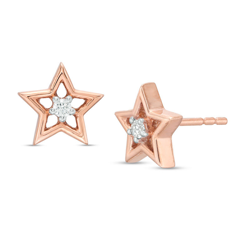 0.04 CT. T.W. Diamond Solitaire Star Stud Earrings in 10K Rose Gold