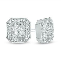 Diamond Accent Quad Octagonal Frame Stud Earrings in Sterling Silver