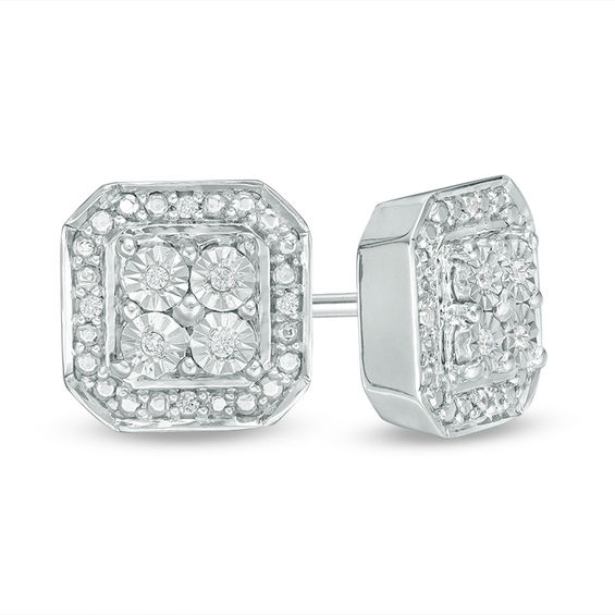 Diamond Accent Quad Octagonal Frame Stud Earrings in Sterling Silver