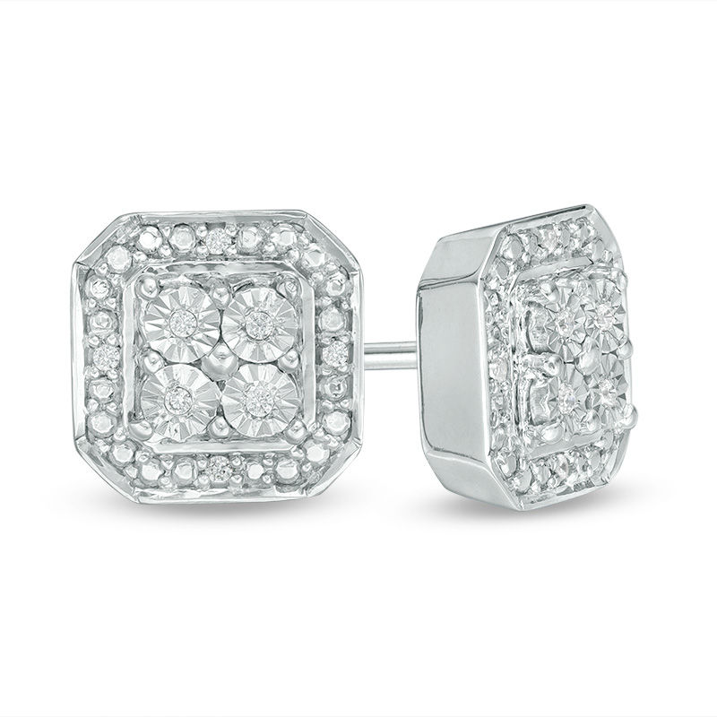 Diamond Accent Quad Octagonal Frame Stud Earrings in Sterling Silver