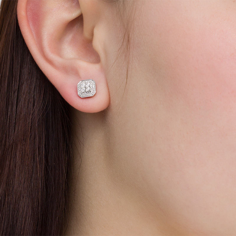 Main Image 2 of Diamond Accent Quad Octagonal Frame Stud Earrings in Sterling Silver