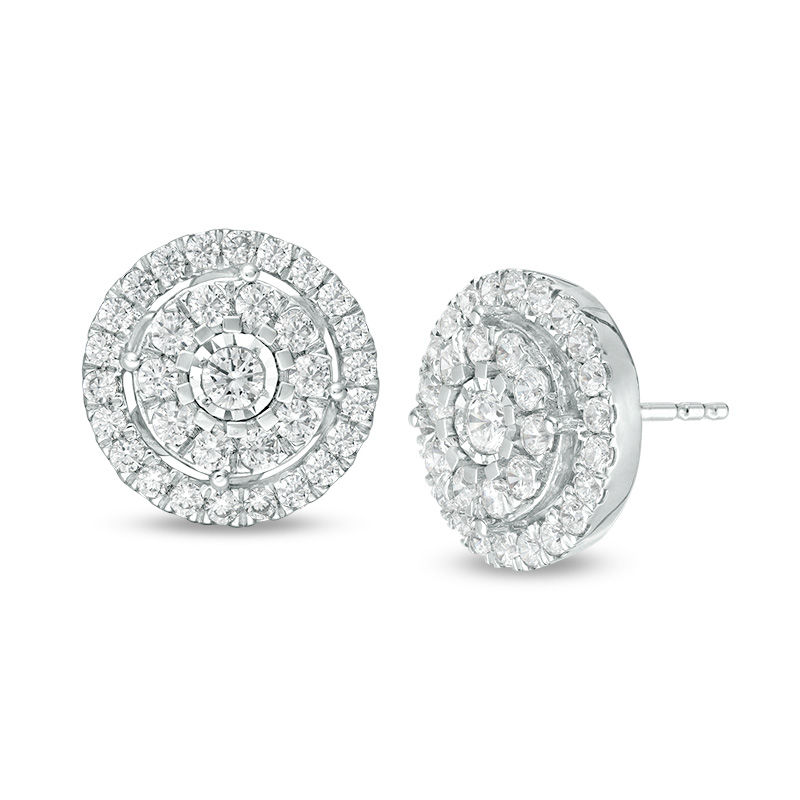 0.95 CT. T.W. Diamond Double Frame Stud Earrings in 10K White Gold|Peoples Jewellers