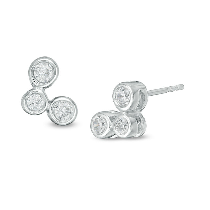 0.23 CT. T.W. Diamond Bezel-Set Three Stone Stud Earrings in Sterling Silver|Peoples Jewellers