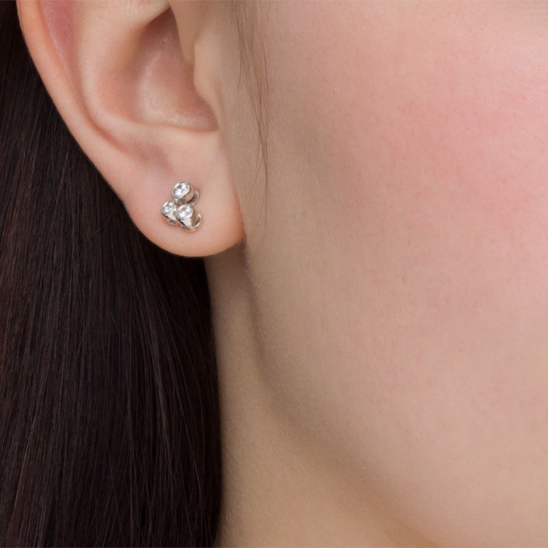 0.23 CT. T.W. Diamond Bezel-Set Three Stone Stud Earrings in Sterling Silver