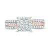 0.75 CT. T.W. Composite Diamond Cushion Frame Swirl Engagement Ring in 10K Two-Tone Gold