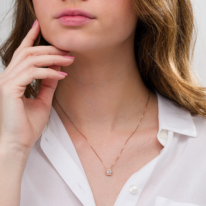 Main Image 2 of 0.37 CT. T.W. Diamond Cushion Frame Pendant in 14K Rose Gold