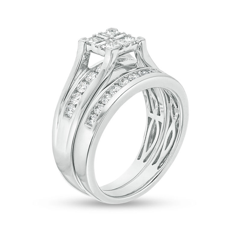 Main Image 3 of 1.00 CT. T.W. Quad Princess-Cut Diamond Bridal Set in 14K White Gold