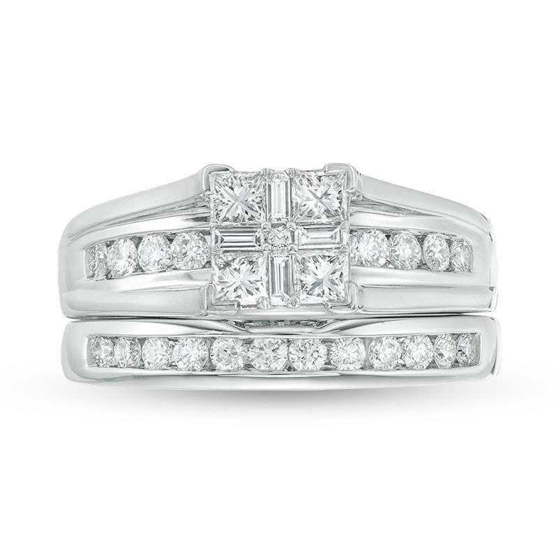 Main Image 4 of 1.00 CT. T.W. Quad Princess-Cut Diamond Bridal Set in 14K White Gold