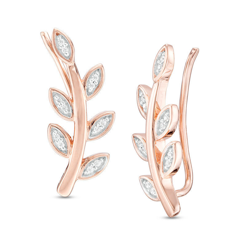 0.066 CT. T.W. Diamond Vine Crawler Earrings in 10K Rose Gold