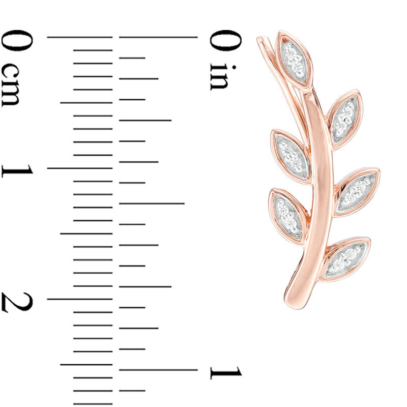 Main Image 3 of 0.066 CT. T.W. Diamond Vine Crawler Earrings in 10K Rose Gold