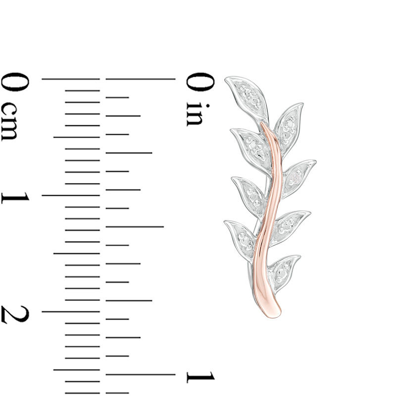 Main Image 3 of Diamond Accent Vine Crawler Earrings in Sterling Silver and 10K Rose Gold