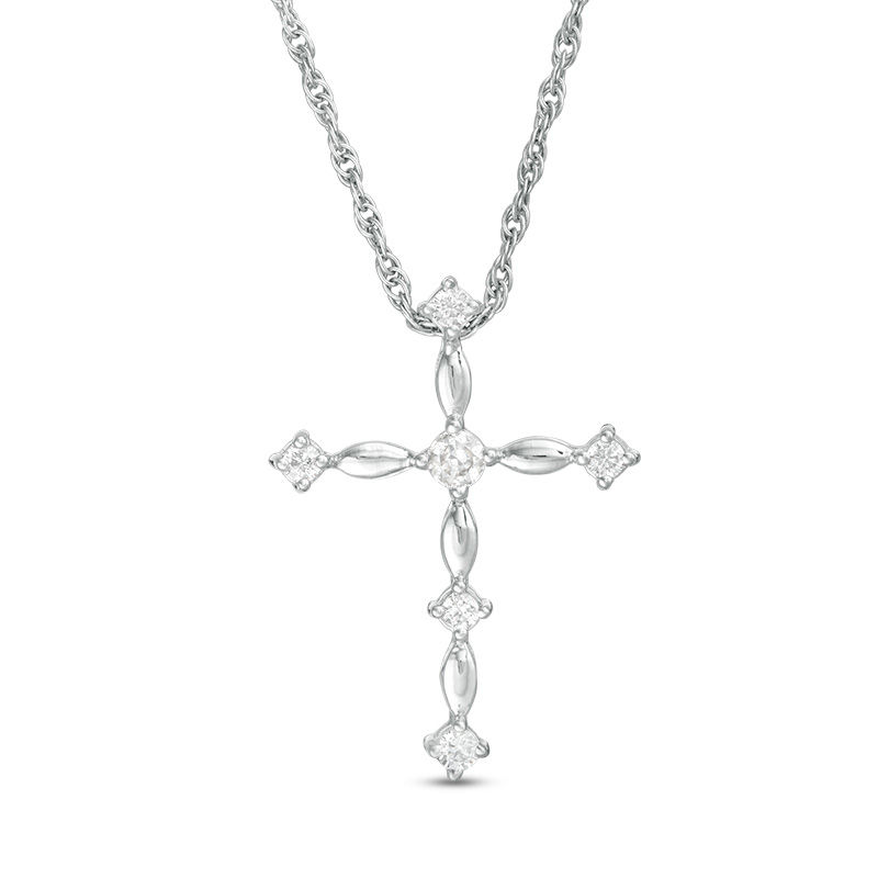 0.085 CT. T.W. Diamond Cross Pendant in 10K White Gold|Peoples Jewellers