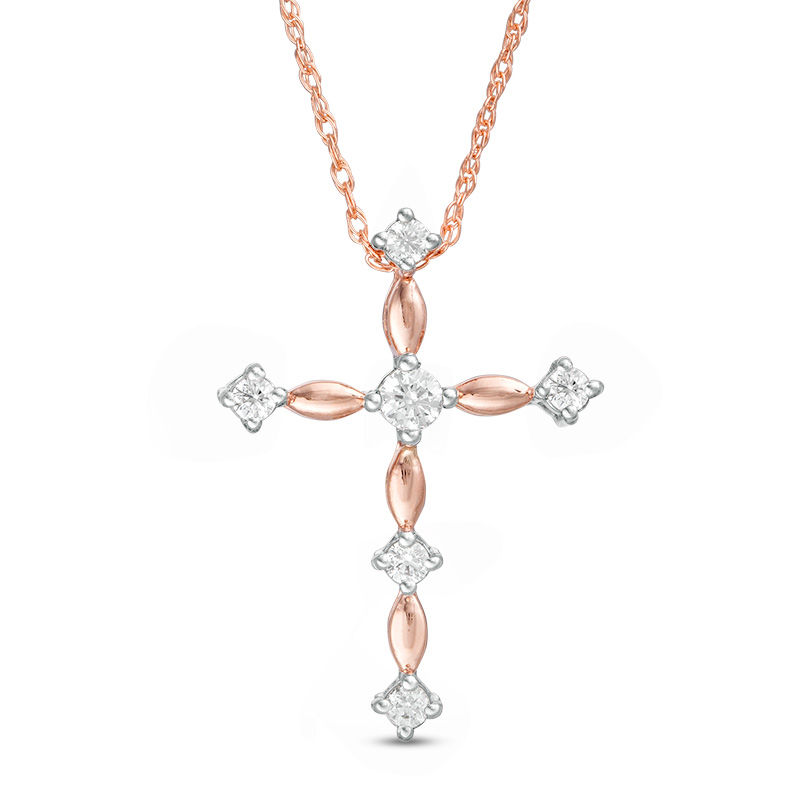 0.085 CT. T.W. Diamond Cross Pendant in 10K Rose Gold|Peoples Jewellers