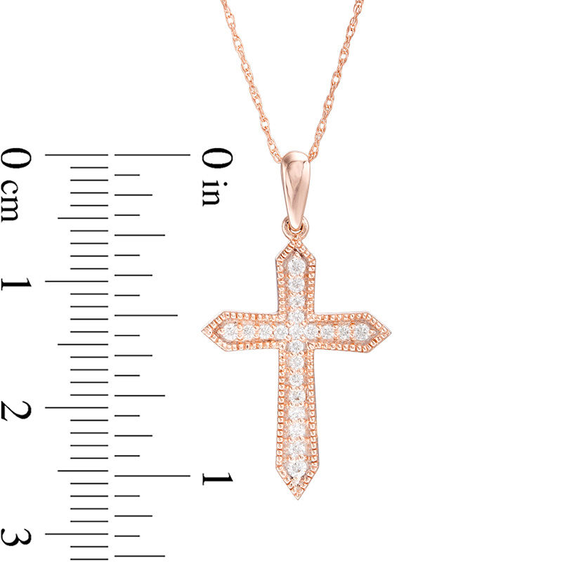 Main Image 3 of 0.145 CT. T.W. Diamond Vintage-Style Cross Pendant in 10K Rose Gold