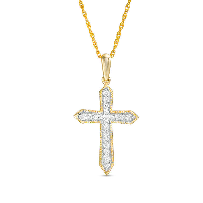 0.145 CT. T.W. Diamond Vintage-Style Cross Pendant in 10K Gold