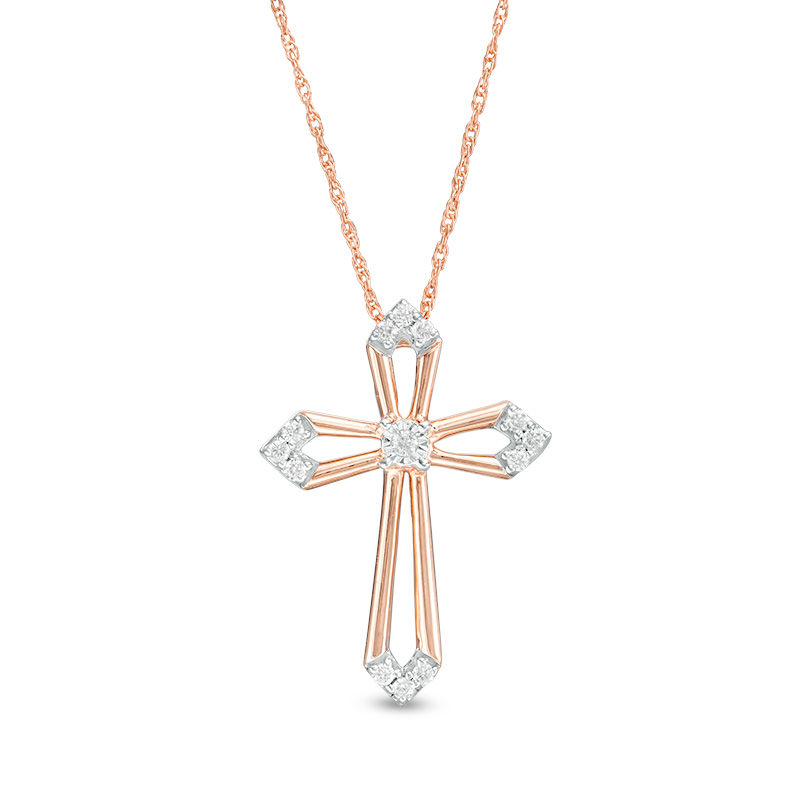 0.065 CT. T.W. Diamond Cross Outline Pendant in 10K Rose Gold|Peoples Jewellers
