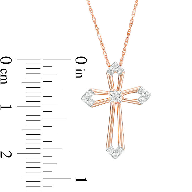 0.065 CT. T.W. Diamond Cross Outline Pendant in 10K Rose Gold