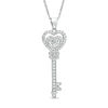 Lab-Created White Sapphire Heart-Top Key Pendant in Sterling Silver