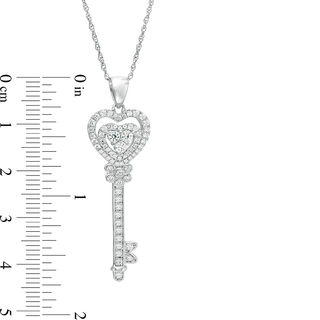 Lab-Created White Sapphire Heart-Top Key Pendant in Sterling Silver