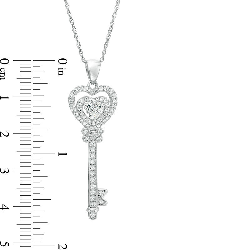 Lab-Created White Sapphire Heart-Top Key Pendant in Sterling Silver